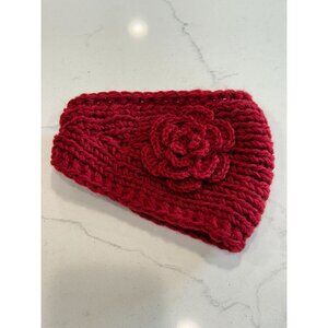 Women's Cable Knit Headband w/ Floral Embellishment in Red